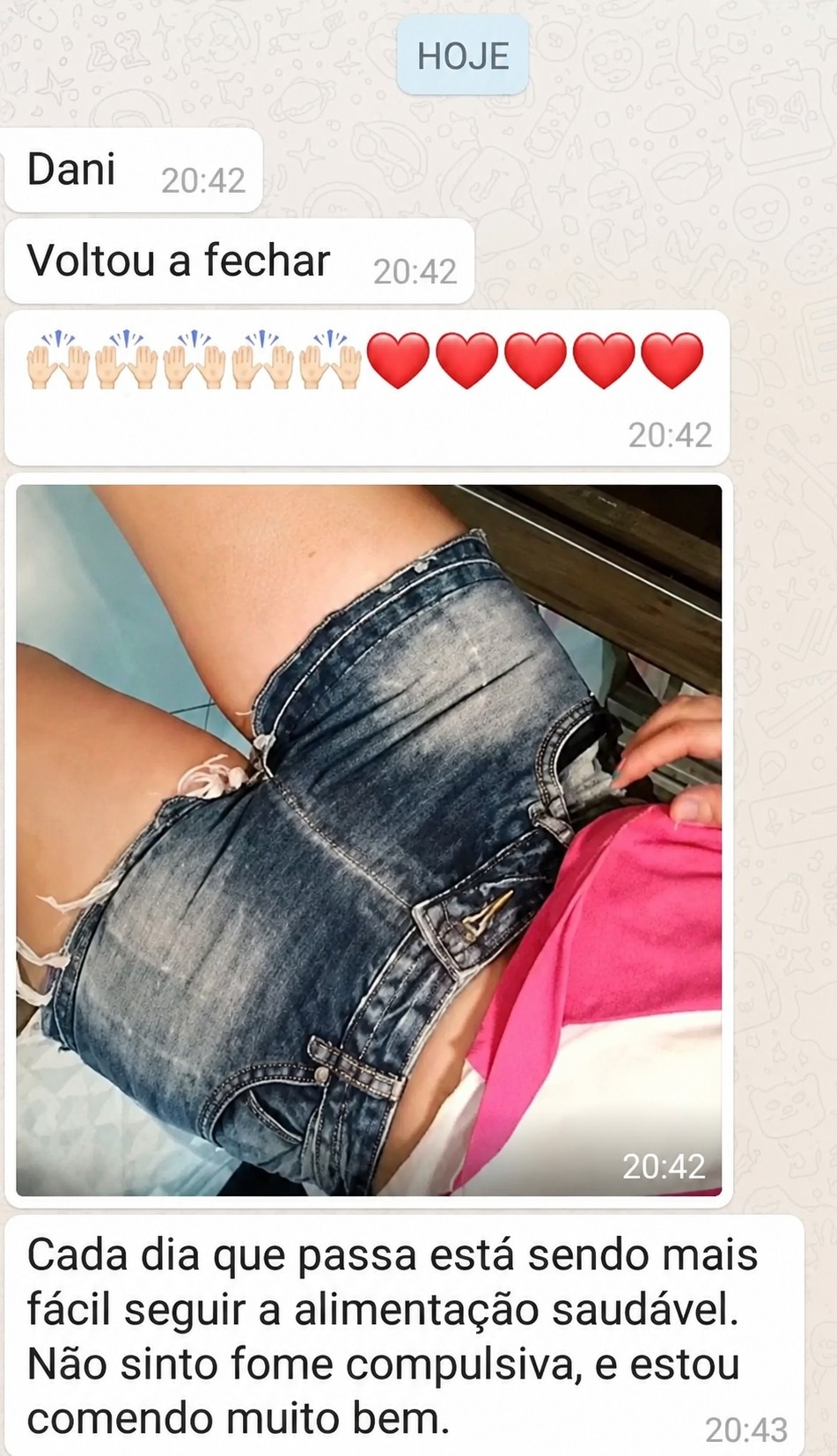 Print do depoimento sobre a roupa voltando a fechar
